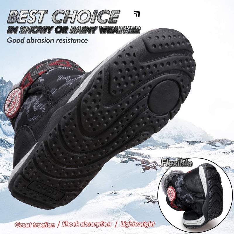 UOVO Boys Winter Snow Boots Ankle Boots for Kids Waterproof Slip Resistant Warm Outdoor (Little Kids) (12 M US Little Kid, Black) - Image 2